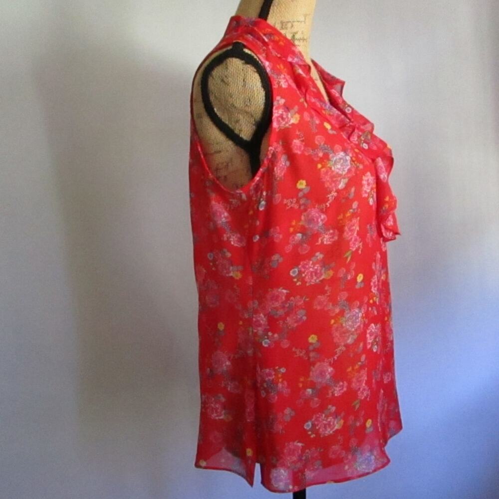 cAbi Crush Floral Ruffle Sleeveless Blouse Red Sheer Top Size S - Picture 6 of 17